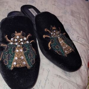 Steve Madden Black Velvet Embellished Mules